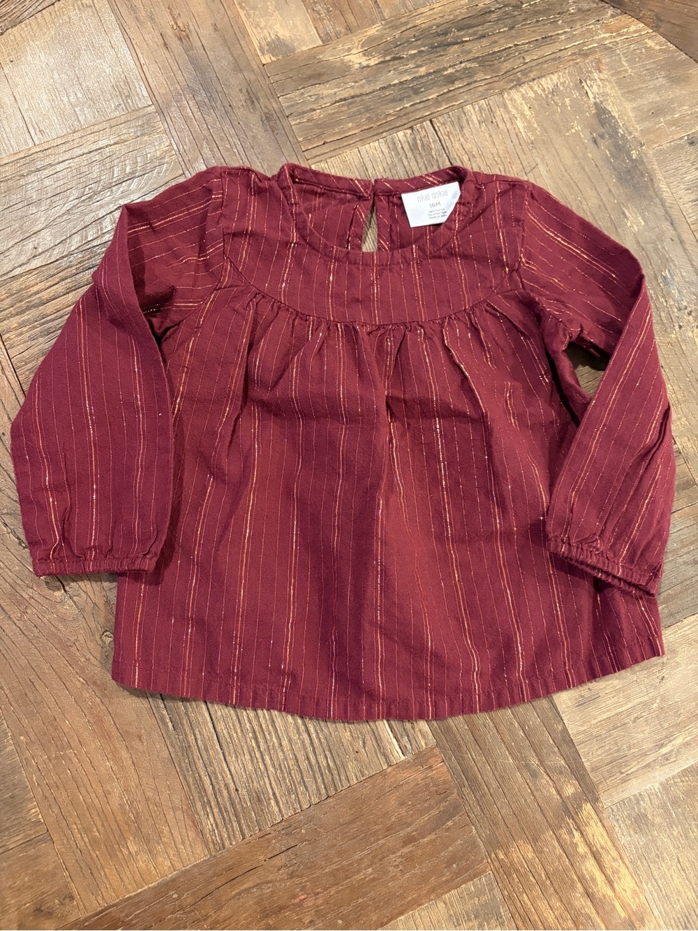 Okie Dokie Size 18M Burgundy Maroon Gold Metallic Stripe Long Sleeve Baby Blouse